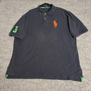 Polo Ralph Lauren Polo Shirt Mens 2XLT Navy Big Pony Number 3 Tall Short Sleeve‎